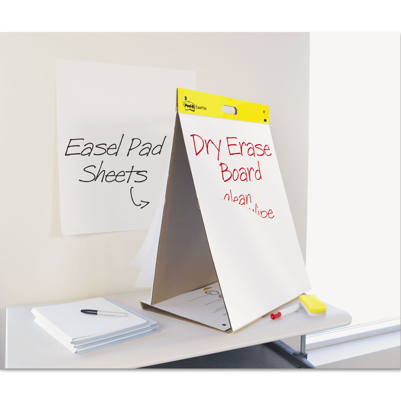 Post-it Self-Stick Pad Plus Tabletop Easel Pad with Dry Erase Board Unruled  20 White 20 x 23 Sheets